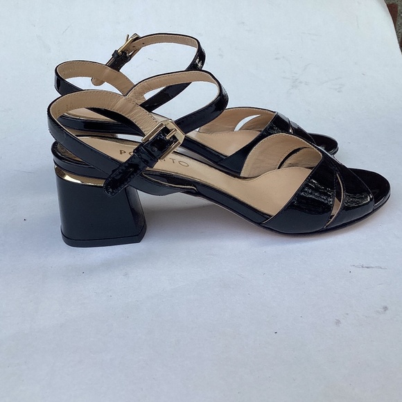 Poletto Italian Black Patent Leather Sandals 7 - Picture 1 of 7